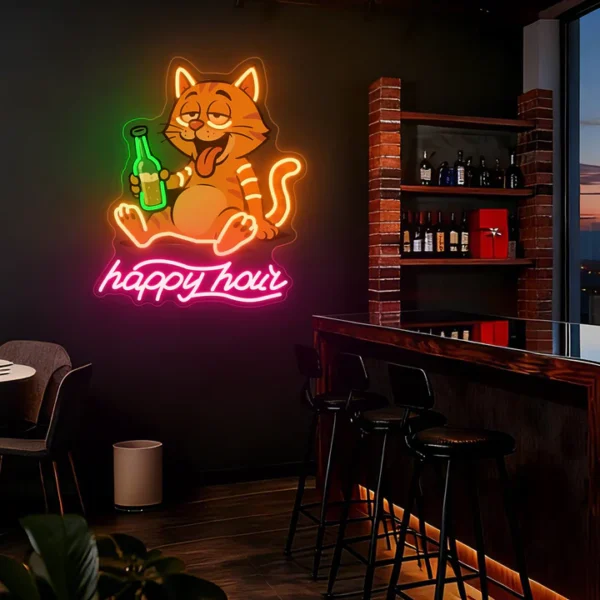 Happy Hour Drunk Cat Bar LSZSARIES™ Happy Hour Drunk Cat Bar Neon Sign