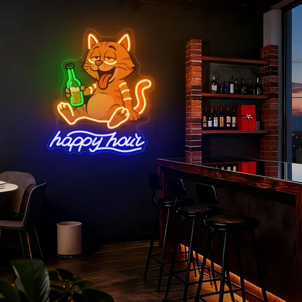Happy Hour Drunk Cat Bar LSZSARIES™ Happy Hour Drunk Cat Bar Neon Sign