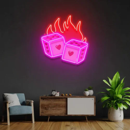 LSZSARIES™ DND Dice Love Acrylic Artwork Wall Decor Neon Sign