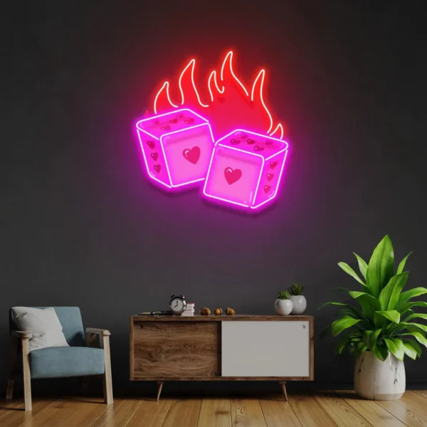 LSZSARIES™ DND Dice Love Acrylic Artwork Wall Decor Neon Sign