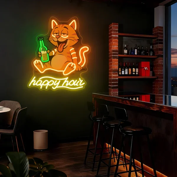 Happy Hour Drunk Cat Bar LSZSARIES™ Happy Hour Drunk Cat Bar Neon Sign
