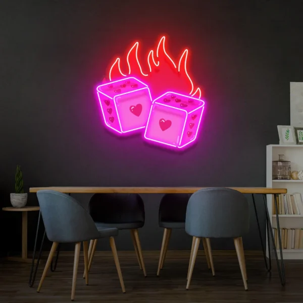 LSZSARIES™ DND Dice Love Acrylic Artwork Wall Decor Neon Sign