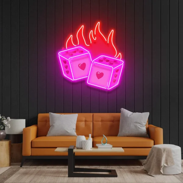 LSZSARIES™ DND Dice Love Acrylic Artwork Wall Decor Neon Sign